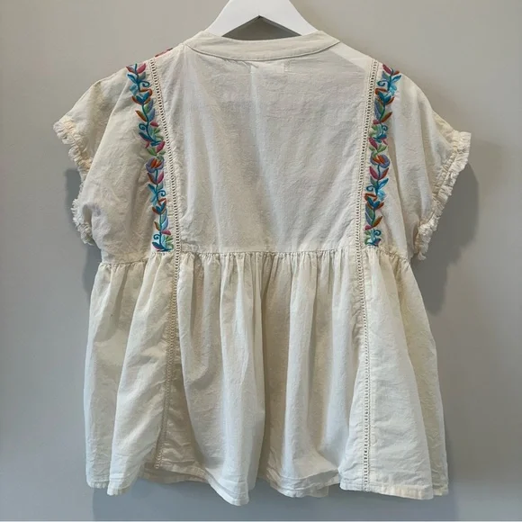 THML Embroidered Cotton Blouse Top Short Sleeve Casual Boho Resortwear Small - Picture 11 of 11